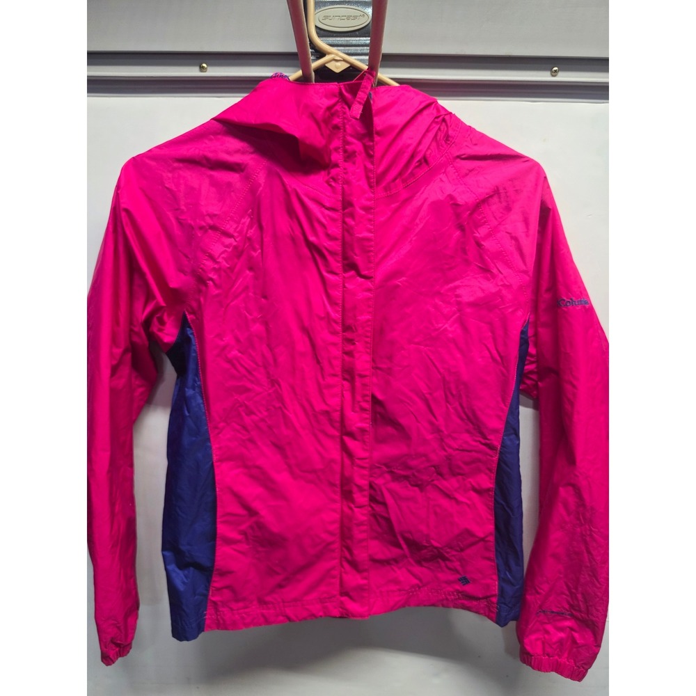 Columbia Youth Girls Pink Purple Hooded Rain Jacket Windbreaker Size 14/16 L